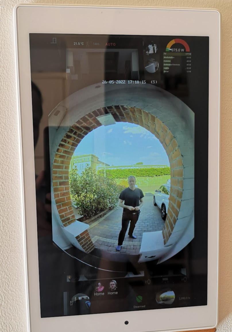 Motion-triggered doorbell feed displayed on Home Assistant wall tablet
