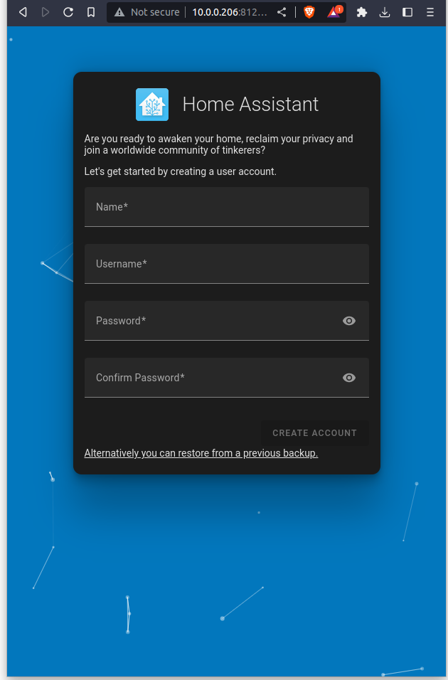 Home Assistant's startup screen