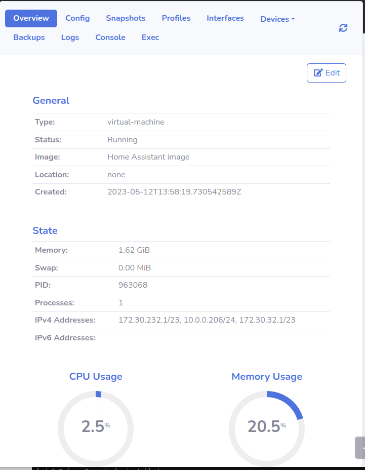 New VM in the LXDWare Dashboard