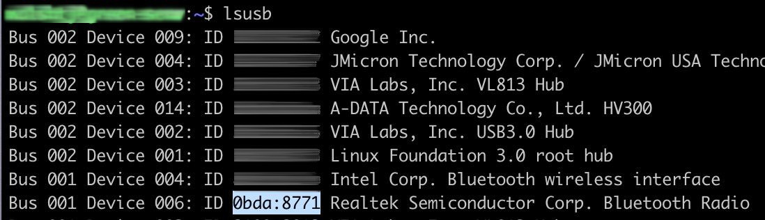 Find USB device IDs with "lsusb"