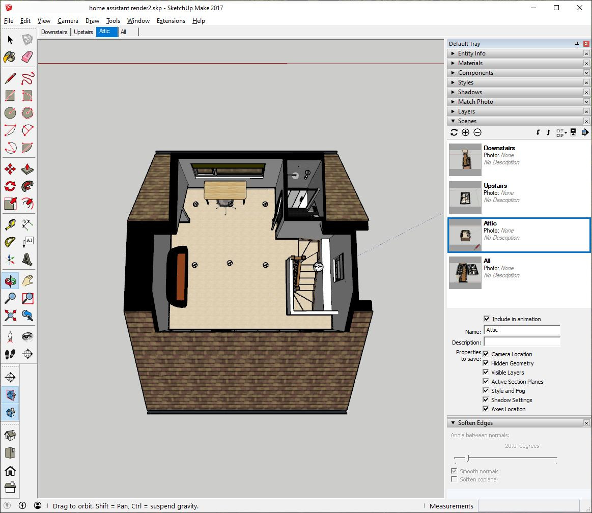Sketchup showing my "Attic" scene